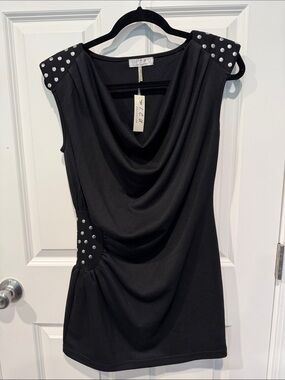 Black Studded Draped Mini Dress